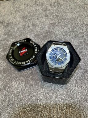 G-Shock Men's Silver Stainless Steel Watch with Blue Dial
